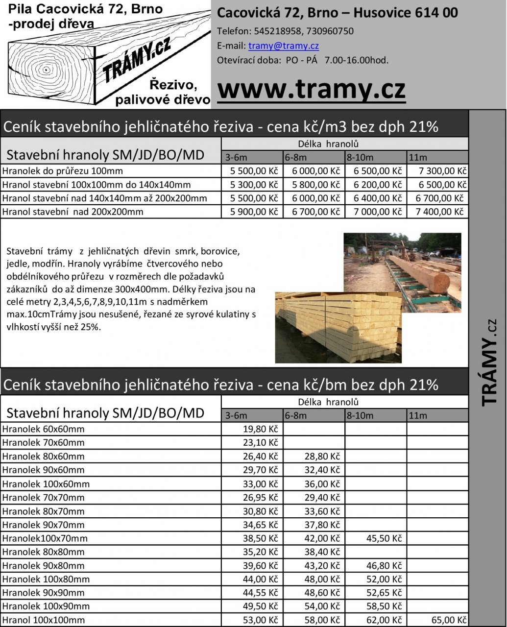 Ceník stavebních trámů za bm Brno