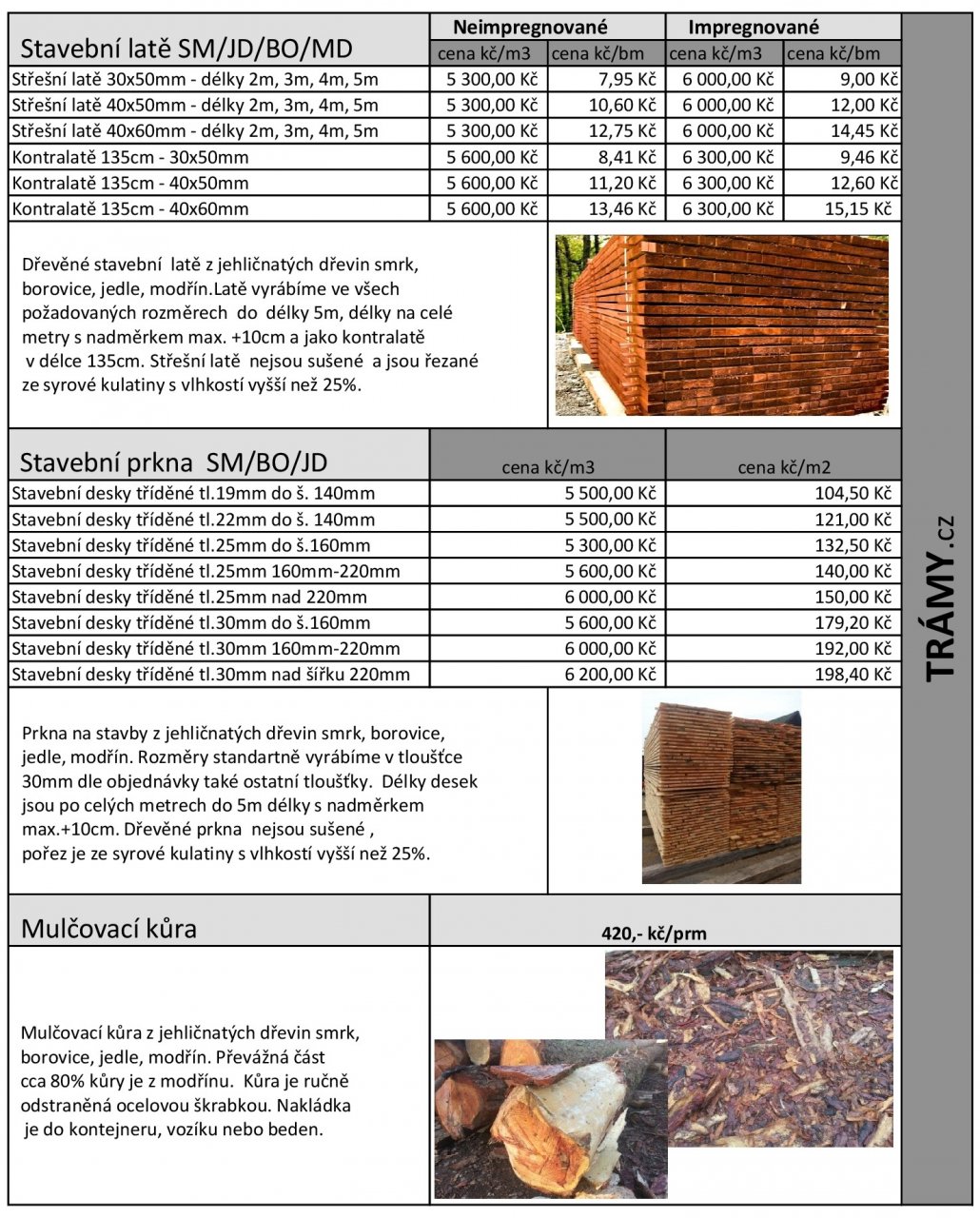 Ceník stavebního dřeva pila Cacovická
